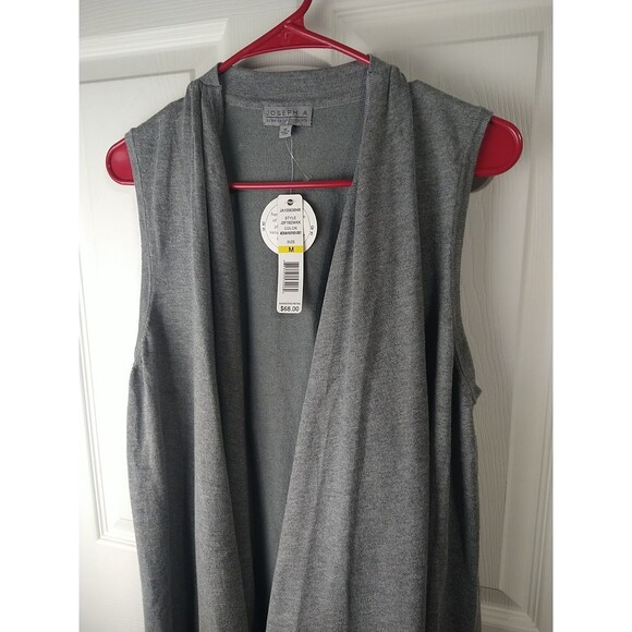 Joseph A. Grey Woman M Sweater Vest Shawl Fringe Open Front Office Casual - Picture 2 of 9